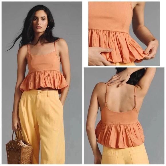 Maeve Anthropologie Ruffled Bubble-Hem Cropped Tank - Picture 1 of 10